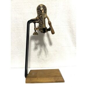 Vtg VINTNER Solid Brass Corkscrew / Wine Bottle Opener w/ Bar Clamp & Cherubs